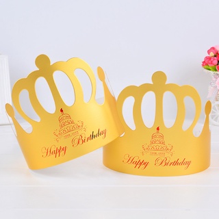 AA18 (ส่งจากไทย) มงกุฎกระดาษสีทอง HAPPY BIRTHDAY มงกุฎปาร์ตี้ ใช้สวมใส่เพื่อความสวยงาม ใส่ได้ทั้งเด็กและผู้ใหญ่