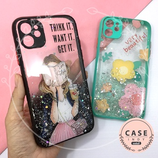 เคส i6 11เคสมือถือ TPU ขอบสีกันกล้อง กากเพชรกริตเตอร์ไล่สีลายการ์ตูน