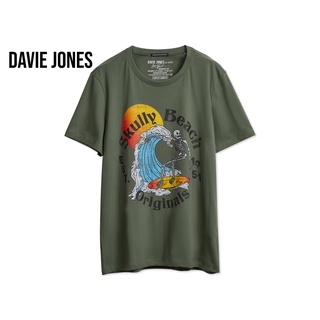 DAVIE JONES เสื้อยืดพิมพ์ลาย สีเขียว Graphic Print T-Shirt in green TB0267GR