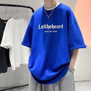 เสื้อยืดแขนสั้น ผ้าฝ้าย 100% ทรงหลวม สีฟ้า สไตล์เกาหลี ญี่ปุ่น ฮาราจูกุ สําหรับผู้ชาย