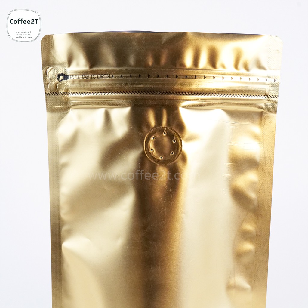 ถุงกาแฟ-ถุงใส่เมล็ดกาแฟ-ผงกาแฟ-มีซิปล็อค-รุ่นวาว์ลสำเร็จจากโรงงาน-ตั้งได้-สีทอง-15x23-cm-1แพ็ค-10ใบ