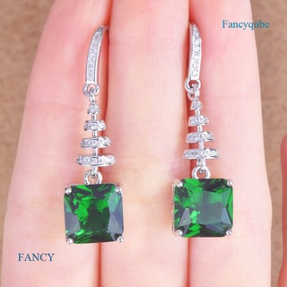 Fancy ต่างหูแฟชั่น รูปเรขาคณิต มรกต เครื่องประดับ