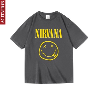 HH เสื้อยืดแขนสั้นผ้าฝ้ายพิมพ์ลาย Nirvana Kurtcobain Conan The Smiley เสื้อยืด new คอกลมเสื้อยืด