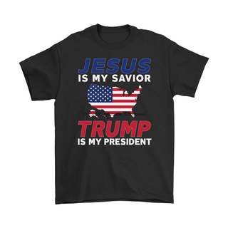 เสื้อยืดพิมพ์ลายแฟชั่น เสื้อยืด พิมพ์ลาย Jesus Is My Savior Trump Is My President สําหรับผู้ชาย