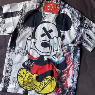 BWM0099 mickey mouse x cola เสื้อเชิ้ตคอปก ไม่มีกระเป๋า ผ้าไหมอิตาลีใส่สบาย