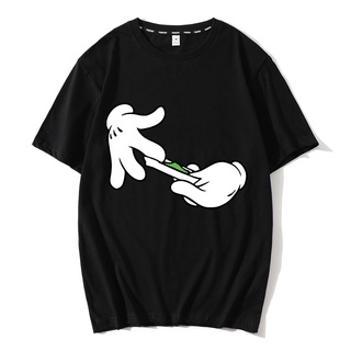 เสื้อยืดลําลอง ผ้าฝ้าย แขนสั้น พิมพ์ลาย Mikey Hands Rolling Blunt Joint Pot Weed 420 สําหรับผู้ชาย WE564RET41559