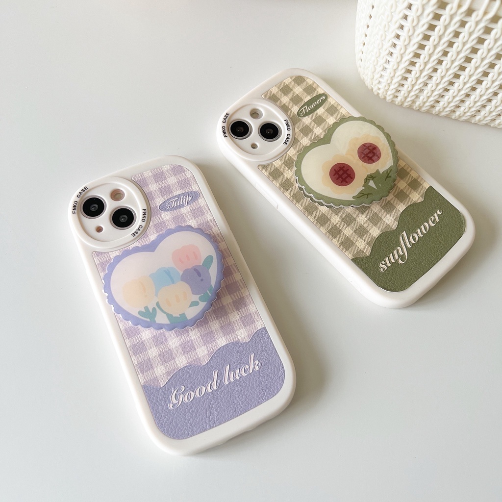 พร้อมส่ง2แบบ-เคสลายดอกไม้-เคสแถมgriptok-เคสแถมไอริง-เคสหนังดอกไม้สก๊อตเขียว-holder-เคสหนังดอกไม้สก๊อตม่วง-holder