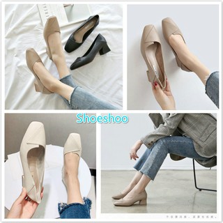 รองเท้าส้นสูง ทรงสวย งานสวย รองเท้าหนังนิ่มหัวมน （size 35-40）