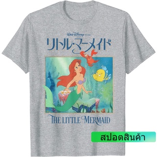 เสื้อยืดวินเทจเสื้อยืดลำลองเสื้อยืดคอกลม พิมพ์ลายโปสเตอร์ Disney The Little Mermaid สไตล์ญี่ปุ่น คลาสสิก สําหรับผู้ชายS