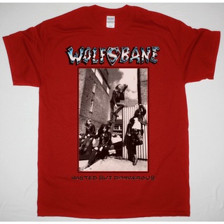 tshirtเสื้อยืดคอกลมฤดูร้อนเสื้อยืดพิมพ์ลาย Wolfsbane Wasted But Dangerous 1988 Ep สีแดงSto4XL