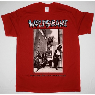 tshirtเสื้อยืดคอกลมฤดูร้อนเสื้อยืดพิมพ์ลาย Wolfsbane Wasted But Dangerous 1988 Ep สีแดงSto4XL
