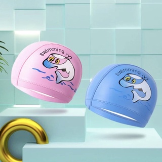 หมวกว่ายน้ำเด็กลายการ์ตูน PU+ ป้องกันหูไม่กันน้ำ