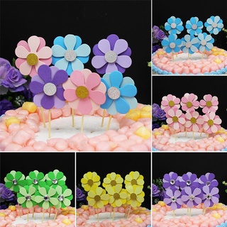 6 ชิ้น / แพ็ค ดอกไม้ ที่มีสีสัน เค้ก ท็อปเปอร์ วันเกิด มูส เค้ก ขนมหวาน ดับกลิ่น