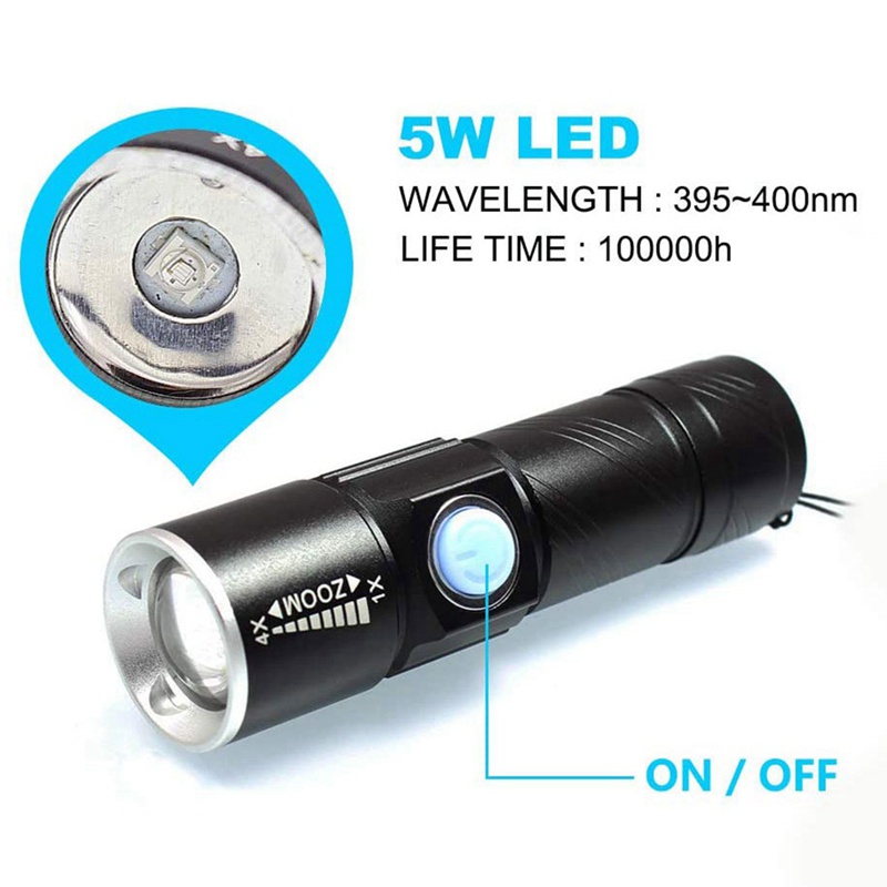 ไฟฉาย-uv-395nm-ไฟฉายแบล็คไลท์-ชาร์จ-usb-ไฟฉาย-led-กันน้ํา-ตรวจสอบสัตว์เลี้ยง-ปัสสาวะ-ไฟฉาย-โคมไฟ