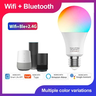 หลอดไฟอัจฉริยะLED RGB WiFi+Bluetooth+2.4G สำหรับAlexa Google หลอดไฟควบคุมด้วยเสียงอัจฉริยะปรับสีได้