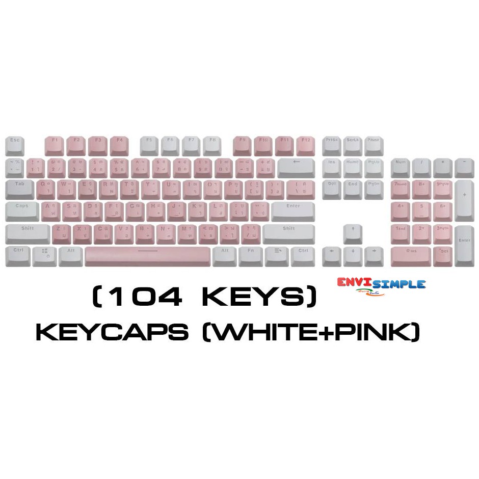 keycap-doubleshot-ไฟลอด-104-ภาษาไทยปุ่ม-white-pink-ฺblack