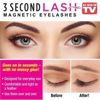 ขนตาแม่เหล็ก magnetic eyelashes 3 second lash ติดได้ง่ายภายใน 3 วินาที เพียงแค่นำขนตาปลอมที่มีแถบแม่เหล็กเล็กๆ 2 ชิ้น