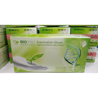 ถุงมือยางมีแป้ง  BioPro Hygiene *สินค้าใหม่* ไซด์ M บรรจุ 100 ชิ้น