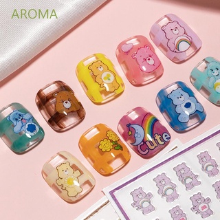 Aroma สติ๊กเกอร์ลายการ์ตูนหมีดอกไม้สไตล์ญี่ปุ่นสําหรับตกแต่งเล็บ