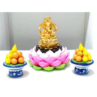 พระพิฆเนศปางประทานพร+ดอกบัว+ขนมลาดู เทพแห่งความสำเร็จ ประทานโชคลาภเงินทอง