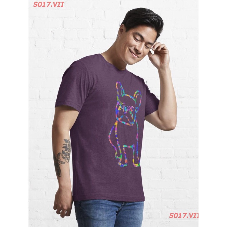hot-sale-s017-vii-การ์ตูนตลก-colorful-frenchie-bulldog-t-shirt-essential-t-shirt-เสื้อยืดคู่รัก-ลูกสุนัข