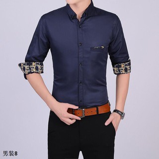 ❂☬Long sleeve business shirt ถูกที่สุด🔥เสื้อเชิ้ตแขนสั้น เสื้อเชิ้ตชาย ทรงตรง สีพื้น หลายสี New casual Mens（ขายล่วงหน้