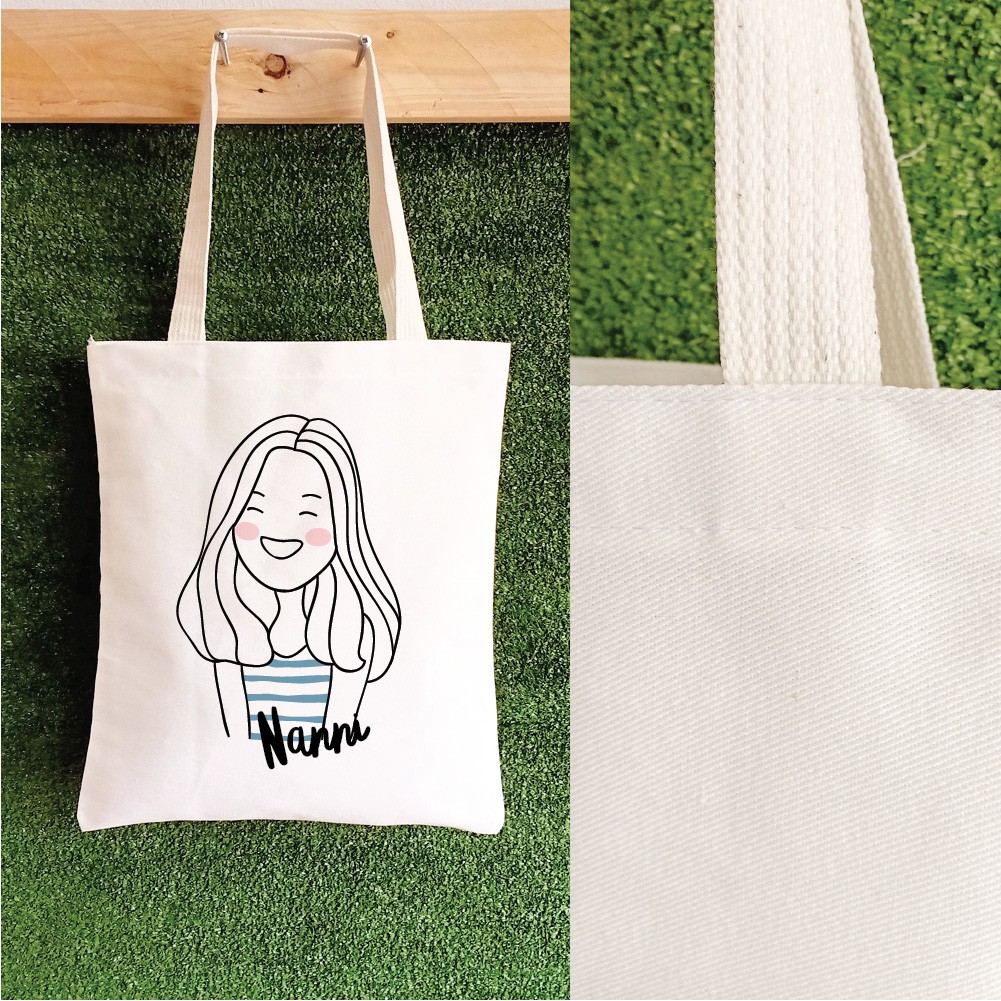 ภาพสินค้ากระเป๋าผ้า ถุงผ้า เติมชื่อได้ Name Bags Collection Minimal Girl จากร้าน kung2488 บน Shopee ภาพที่ 3