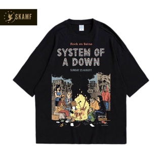 เสื้อยืดผ้าฝ้ายพิมพ์ลายขายดี เสื้อยืด ลาย SOAD FIRE TOGETHER | เสื้อยืด พิมพ์ลาย VINTAGE SYSTEM Off A Lown สีดํา | เสื้อ