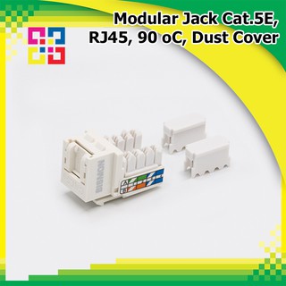 เต้ารับตัวเมีย Modular Jack Cat.5E, RJ45, 90 องศา, Dust Cover - BISMON 3อัน/แพ็ค