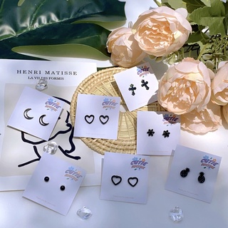 CR✿พร้อมส่ง ต่างหูน่ารัก ต่างหูแฟชั่น minimal สไตล์เกาหลี ต่างหูสีดำ ต่างหูสตั๊ด