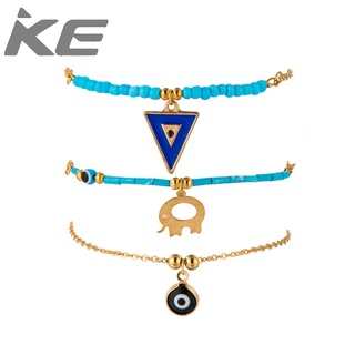 Creative Pop Geometric Triangle Alloy Elephant Eyes Rice Bead MultiAnklet for girls for women