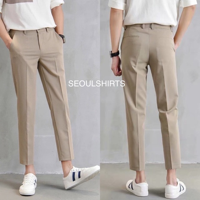 ภาพสินค้าใหม่ พร้อมส่ง  กางเกงสแลคผู้ชาย สไตล์เกาหลี (6 สี มีไซส์) กางเกงทรงกระบอกเล็ก จีบหน้า เอวสูงขาเต่อทรงสวยเข้ารูป P04 จากร้าน seoulshirts_official บน Shopee ภาพที่ 7