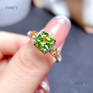 Fancy แหวนเพทาย AAA ทรงสี่เหลี่ยม สีเขียว สไตล์คลาสสิก มินิมอล แฟชั่นสําหรับผู้หญิง