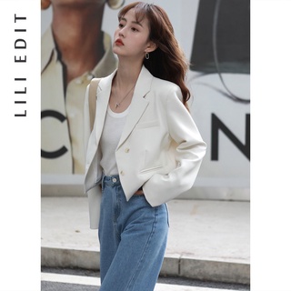 เสื้อสูทเบลเซอร์ ตัวสั้น สีขาว ขนาดเล็ก ระดับไฮเอนด์ แฟชั่นฤดูใบไม้ผลิ และฤดูใบไม้ร่วง สําหรับผู้หญิง 2022