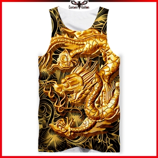 【CustomFashion】เสื้อกล้ามลําลอง แขนกุด ทรงหลวม พิมพ์ลายมังกร สีทอง 3D พลัสไซซ์ 5XL แฟชั่นฤดูร้อน สําหรับผู้ชาย