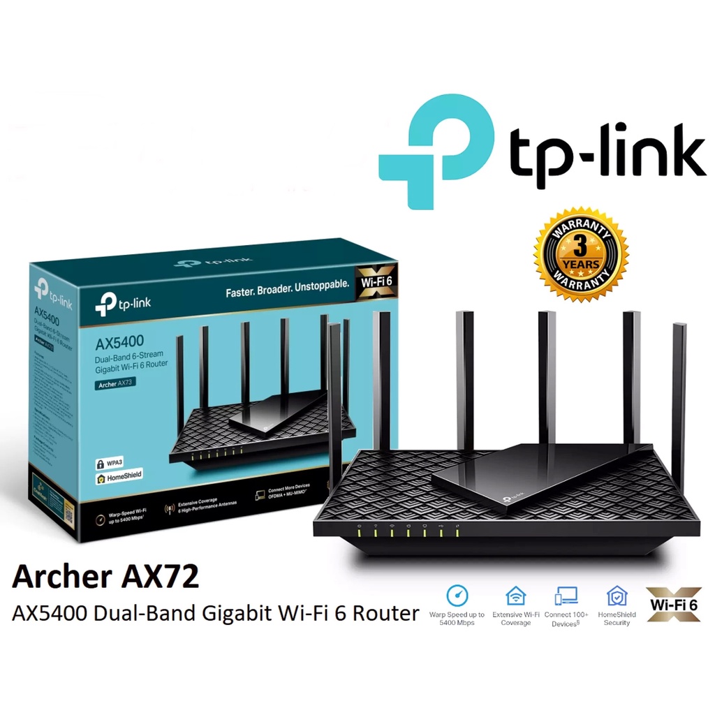 TP-LINK (Archer AX72) AX5400 Dual-Band Gigabit Wi-Fi 6 TP-LINK (Archer AX72) AX5400 Dual-Band Gigabit Wi-Fi 6