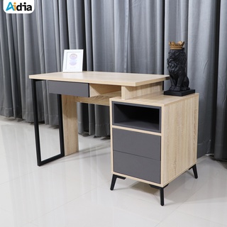 Aidia  โต๊ะทำงานไม้พร้อมตู้ลิ้นชักข้าง สี New Oak W50xL120xH75 cm.  Writing Desk