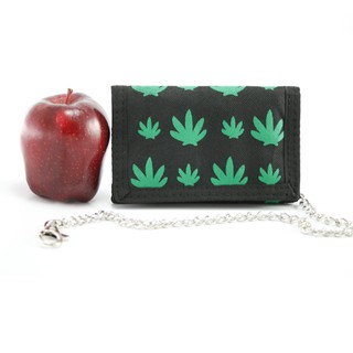 สินค้าราสต้า Wallet Fabric Chain Green กระเป๋าสตางค์ลายใบ สุดน่ารัก 4×5 นิ้ว มีสายโซ่คล้อง