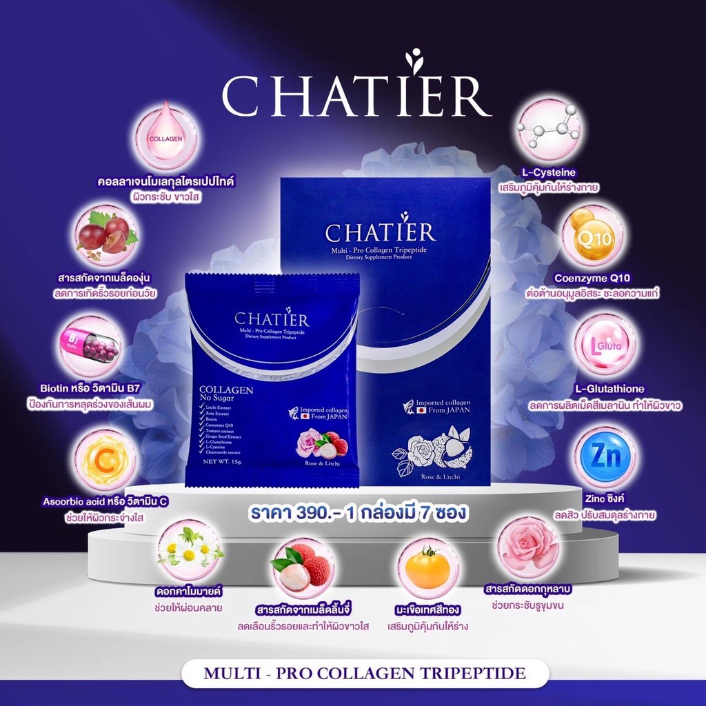 chatier-collagen-tripeptide-ชาร์เทีย-คอลลาเจน-พรีเมี่ยม-ไตรเปปไทด์-คอลลาเจนน้องฉัตร-7-ซอง-x-3-กล่อง