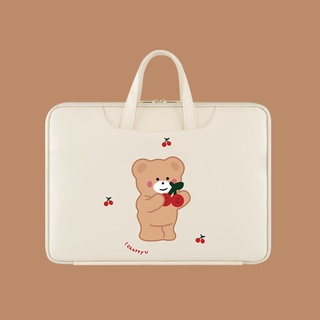 New Korea Cute Bear Laptop Handbag for Macbook Dell Lenovo Storage Bag 13.3 14 15.6-inch Notebook Computer Shockproof Ca