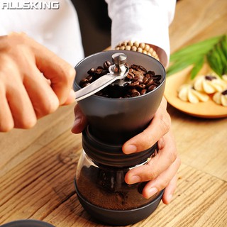 Allsking ที่บดเมล็ดกาแฟ Coffee Grinder แบบมือหมุน เครื่องบดเมล็ดกาแฟ แถมฟรีโหลแก้ว ปรับความหยาบละเอียดได้