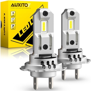 Auxito หลอดไฟหน้ารถยนต์ LED H7 18000Lm สว่างมาก 7035 SMD ไร้สาย ขนาดเล็ก พร้อมพัดลม 6500K สีขาว 2 ชิ้น