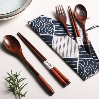 Natural Wood Chopsticks Spoon Set Portable Wood Tableware