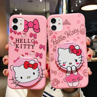 เคส OPPO A76 A53 A54 A93 A31 A15 A15S A94 A92 A52 A12 A9 A7 A5 A5S A3S A1K F11 F9 F7 F5 F1S A71 A57 A39 A37 A37F Realme 7i 5 5i C17 C3 C2 C1 Pro 2020 Cartoon Hello Kitty Mirror Stand Soft case