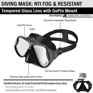 สินค้า หน้ากากดำน้ำ กระจก Tempered Glass หน้ากาก ดำน้ำลึก พร้อมขาติดกล้อง - Snorkel Diving Mask with GoPro Camera Mount