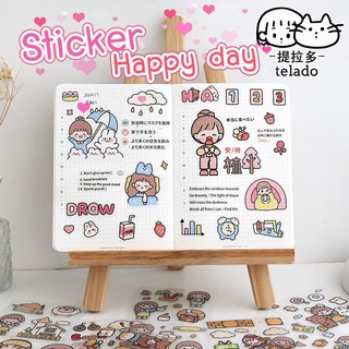 ภาพหน้าปกสินค้าสติ๊กเกอร์ไดคัท รุ่นHappy day 20-100แผ่น สติ๊กเกอร์ตกแต่ง ลายไม่ซ้ำ สติ๊กเกอร์น่ารัก ที่เกี่ยวข้อง