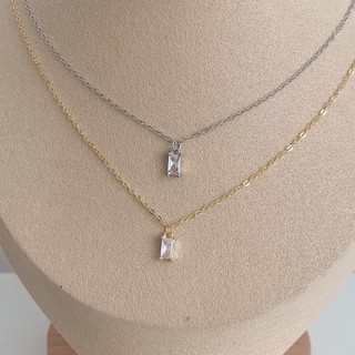 (โค้ด X8SFXJ ลด 20%) A.piece  สร้อยเงินแท้ [all silver 925 &amp; 14K gold plated] square cubic necklace (417-418)