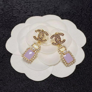 Chanel Double C Diamond Studded Perfume Bottle Heart Light Purple Stud Earrings