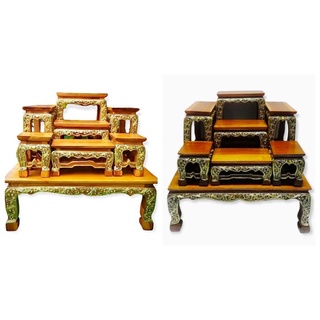 โต๊ะหมู่บูชา ชุดโต๊ะแท่นบูชาพระพุทธรูปทำจากไม้สักแท้ ลายไทย งานแฮนด์เมด ของจริงสวยมาก (งานส่งออก)