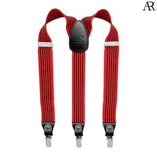 ANGELINO RUFOLO Suspenders(สายเอี๊ยม) 3.5 CM. รูปทรงYแบบปรับความยาวได้ คุณภาพเยี่ยม ดีไซน์ Stripes สีแดง-ดำ/สีดำ-แดง
